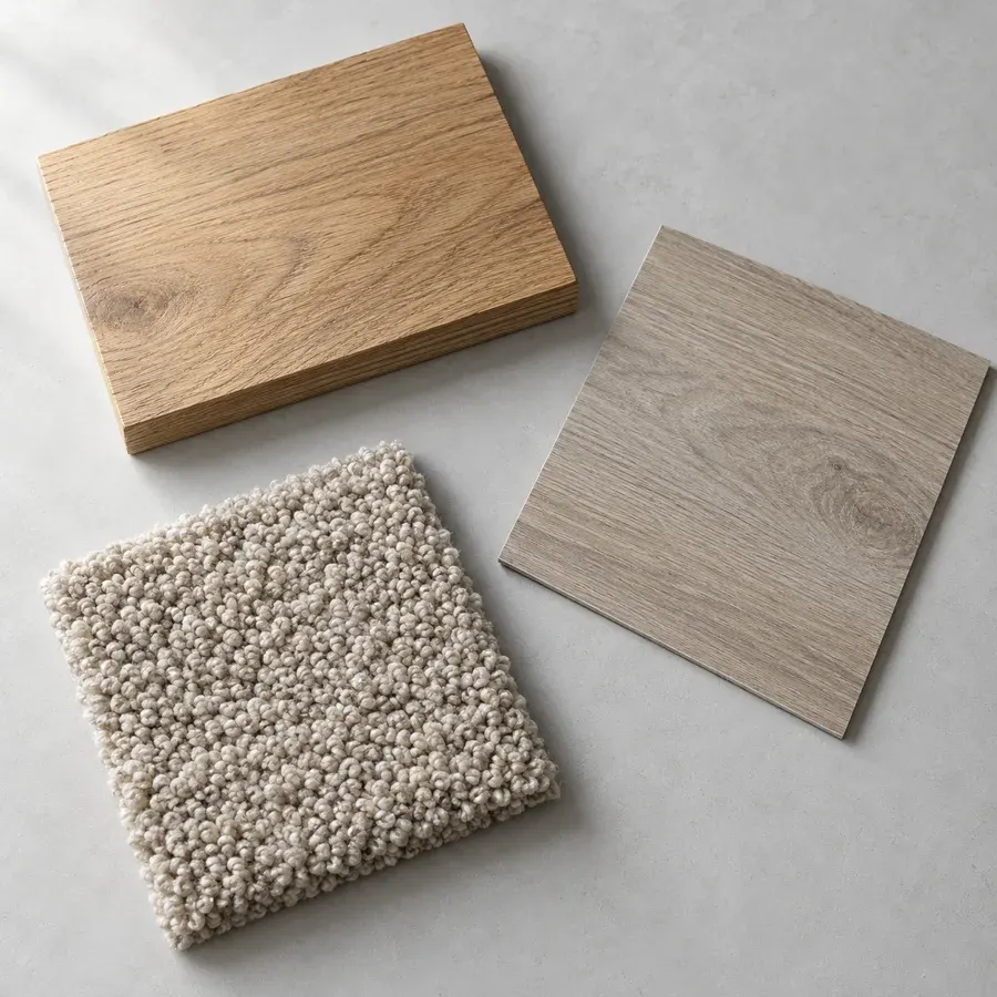 Illustrative close view of flooring material samples