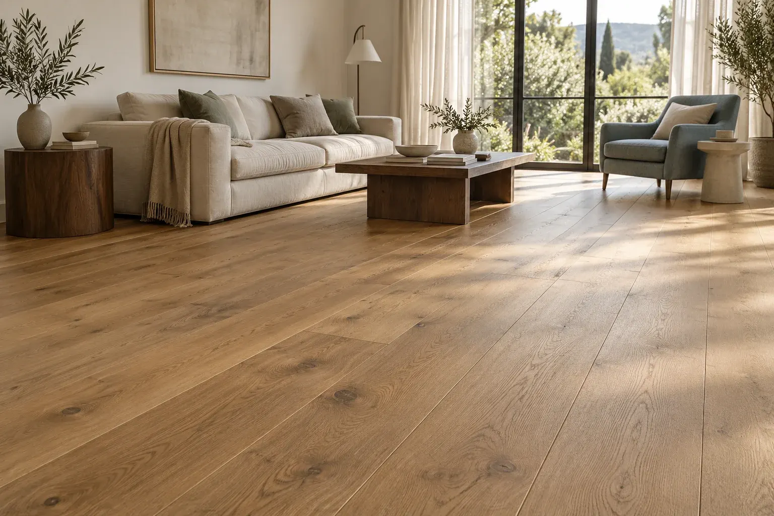 Light-filled home with warm wood flooring